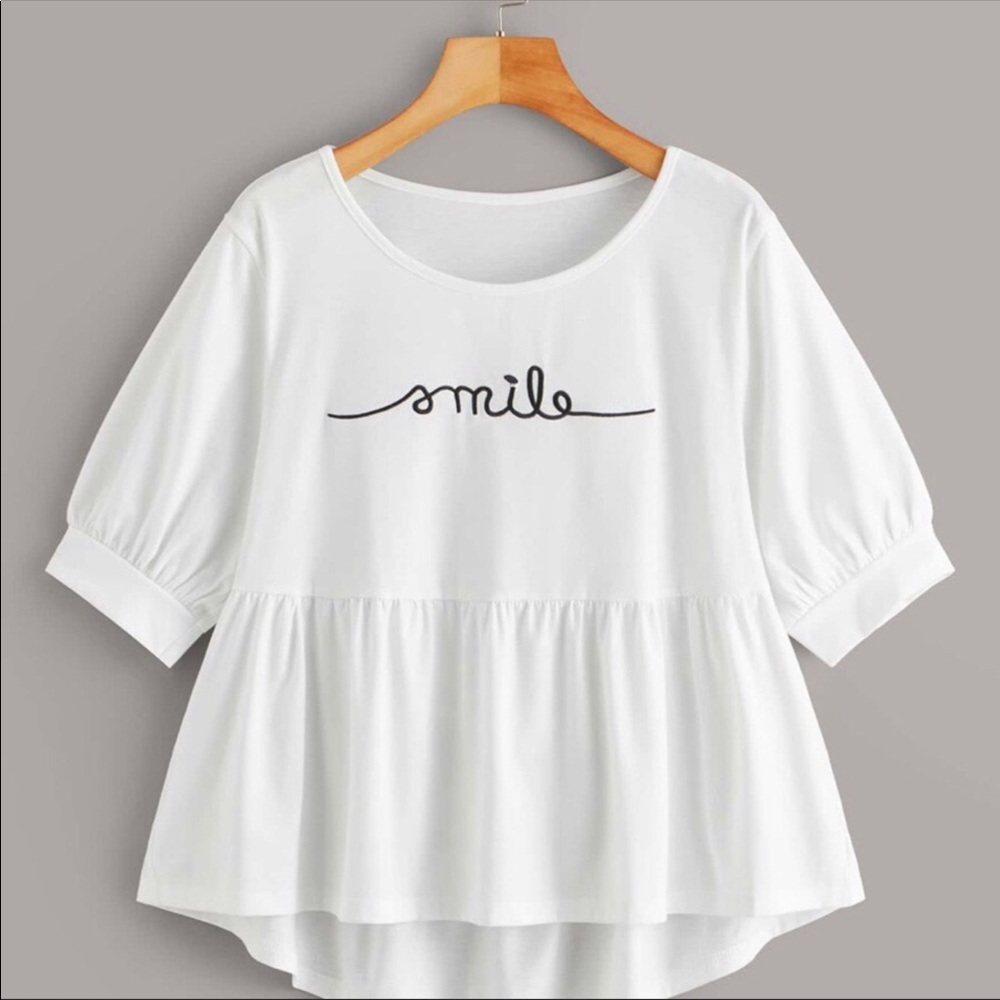 NWOT Anthropologie White Graphic peplum blouse